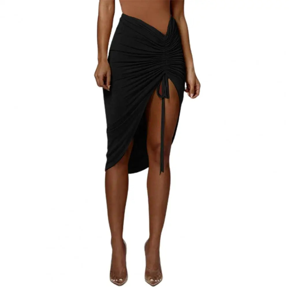 Clubwear Sexy Women Solid Draped Drawstring Sheath Skirts Bodycon Skirts Women High Split Irregular Shirring Skirt clothes