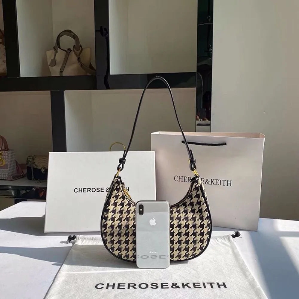 High-quality Fashion Women's Shoulder Bag Handbag with Large Capacity Houndstooth Trendy Design Casual and Versatile Waterproof