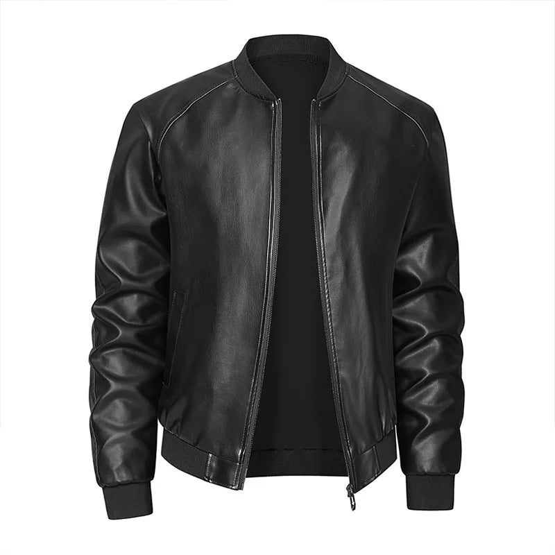 Spring And Autumn Locomotive Leather Jacket Men's Jacket Young Men's Stand-up Collar Casual Handsome Leather Jacket Men