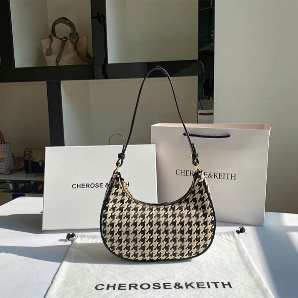 High-quality Fashion Women's Shoulder Bag Handbag with Large Capacity Houndstooth Trendy Design Casual and Versatile Waterproof