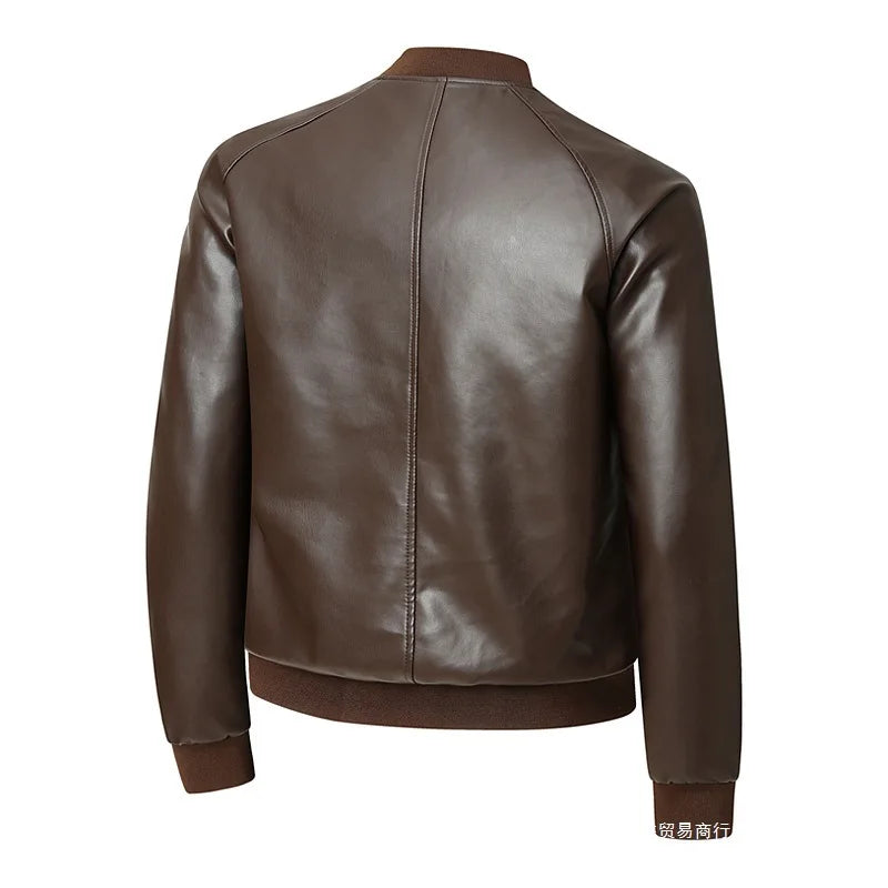 Spring And Autumn Locomotive Leather Jacket Men's Jacket Young Men's Stand-up Collar Casual Handsome Leather Jacket Men