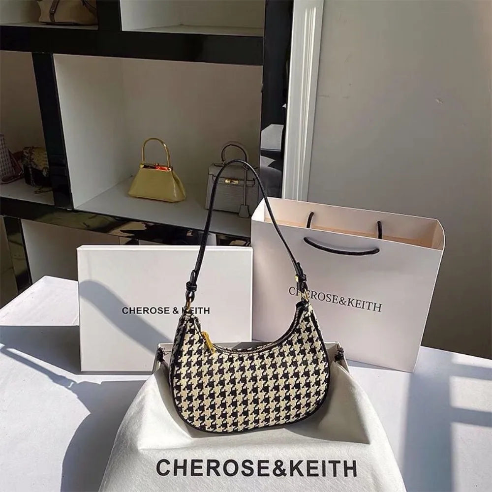 High-quality Fashion Women's Shoulder Bag Handbag with Large Capacity Houndstooth Trendy Design Casual and Versatile Waterproof