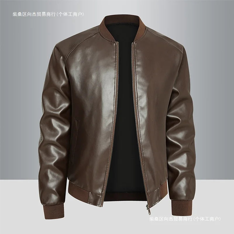 Spring And Autumn Locomotive Leather Jacket Men's Jacket Young Men's Stand-up Collar Casual Handsome Leather Jacket Men