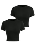 Y2K Woman Solid Cotton Crop Tops Short Sleeve High Elastic T-Shirt Soft O-Neck Sporty Tees Summer Street Fashion Female Clothes