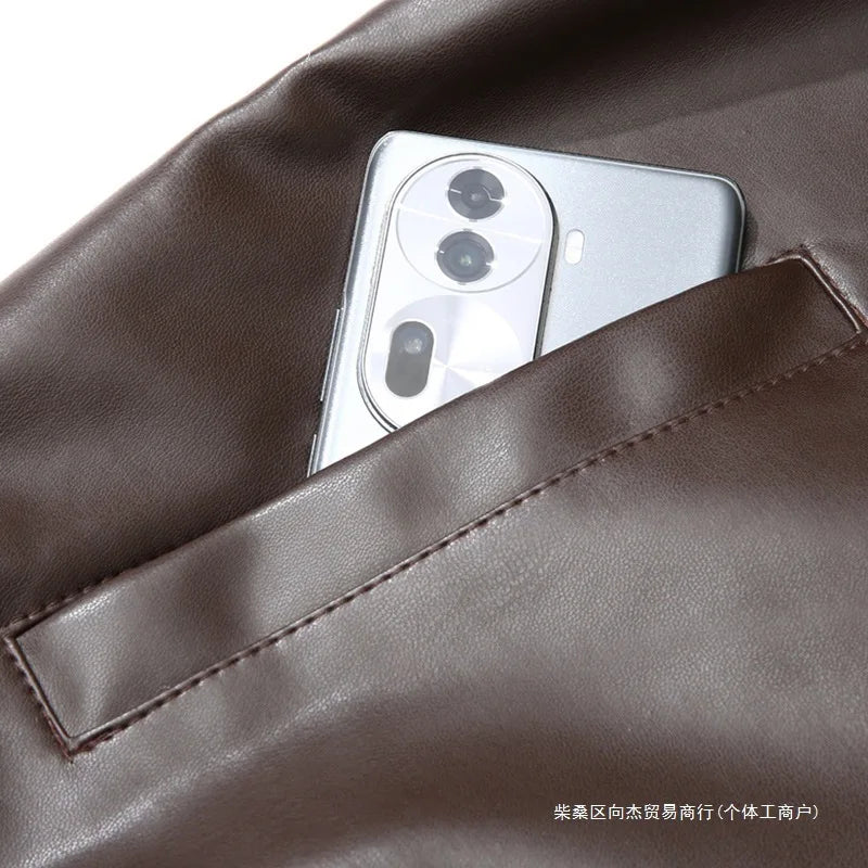 Spring And Autumn Locomotive Leather Jacket Men's Jacket Young Men's Stand-up Collar Casual Handsome Leather Jacket Men